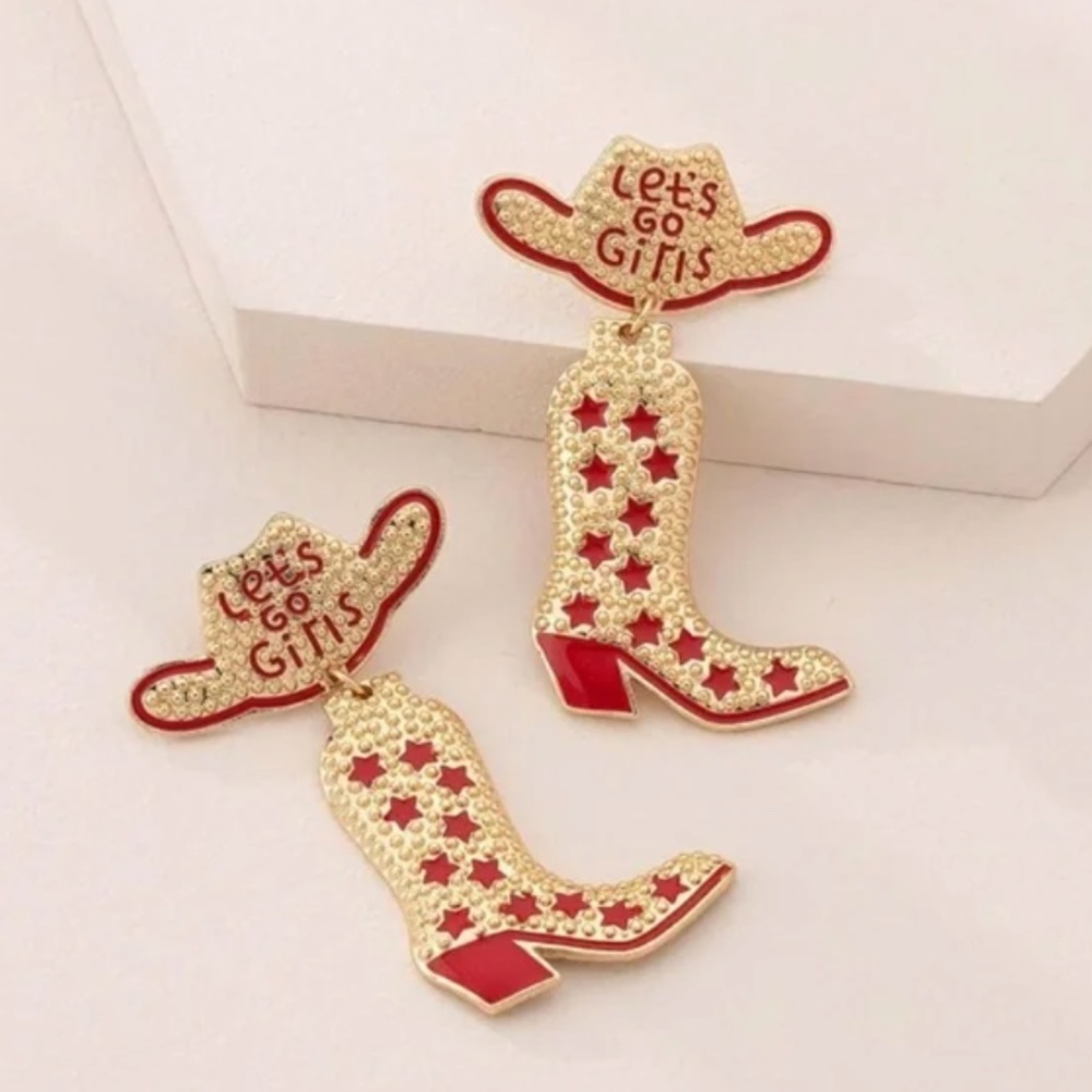❤️ FREE Cowboy Boots Nashville Bachelorette Party Chic Let's Go Girls Earrings